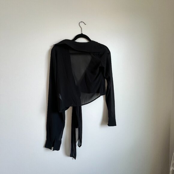 Long Sleeve Sheer Tie Front Blouse - Picture 2 of 4